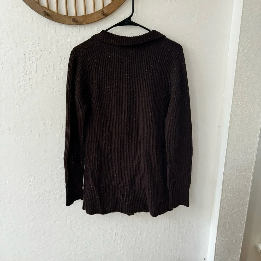 Trouvé Brown Speckle Wool Longline Cardigan Sweater Button Closure Collar Medium